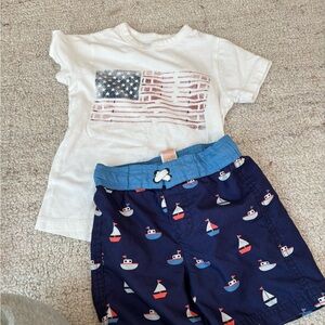 Cute preppy summer swim trunks and patriotic tshirt